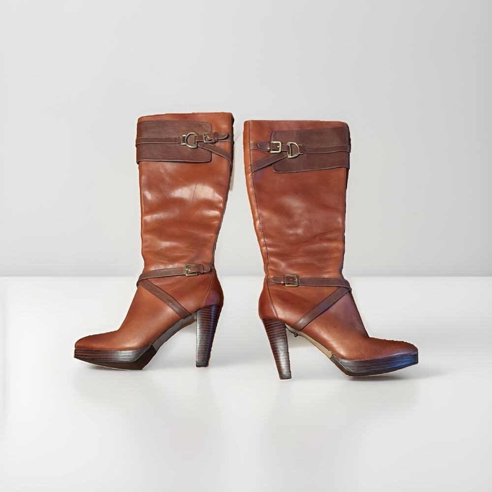 Cole Haan Poppy Tall Women’s Leather Boot Walnut Brown Heel 8 B